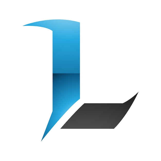 Синяя и черная глянцевая икона буквы L с острыми шипами на белом фоне