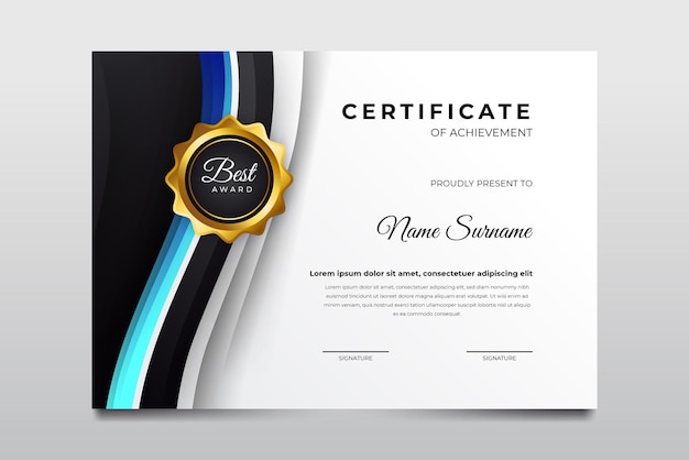 Blue black and greyish color certificate template design suit for student employee winner and much more Premium Vector