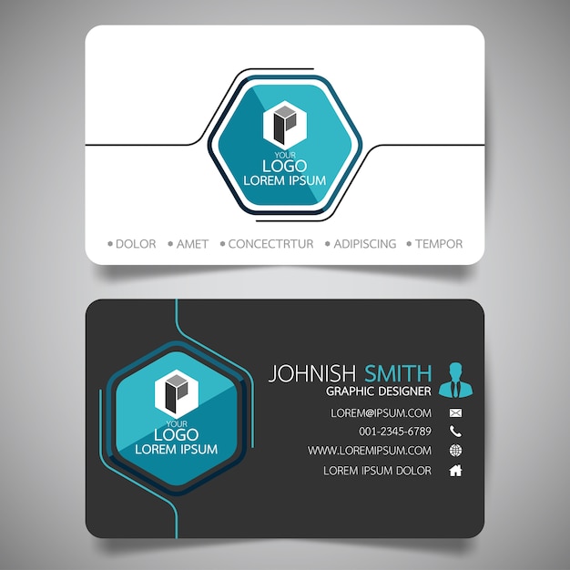 Blue and black layout business card template.