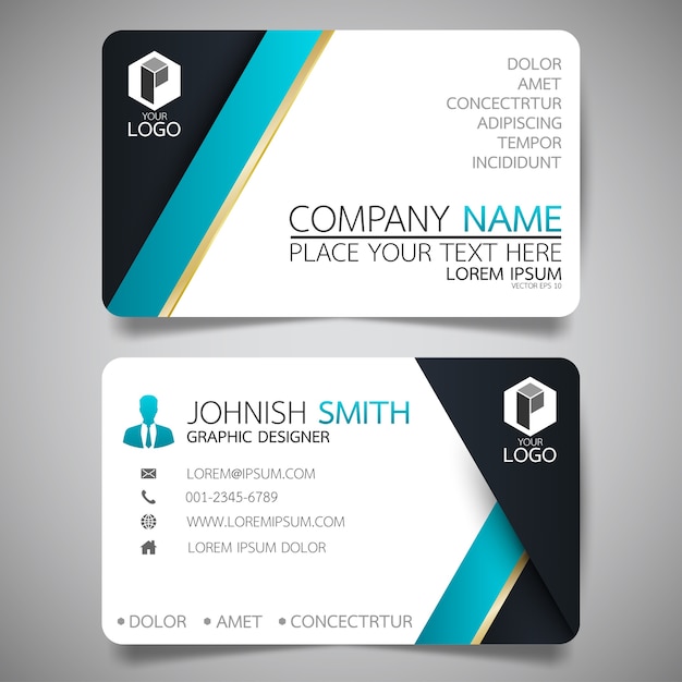 Vector blue and black layout business card template.