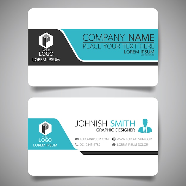 Vector blue and black layout business card template.