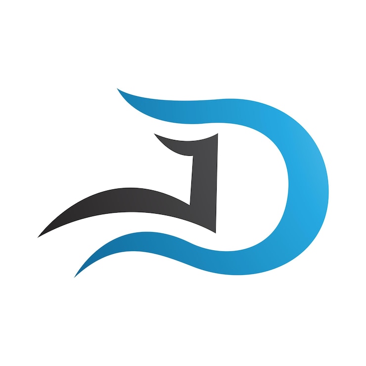 Vector 파란색과 검은색의 d 글자 아이콘과 파란색 곡선
