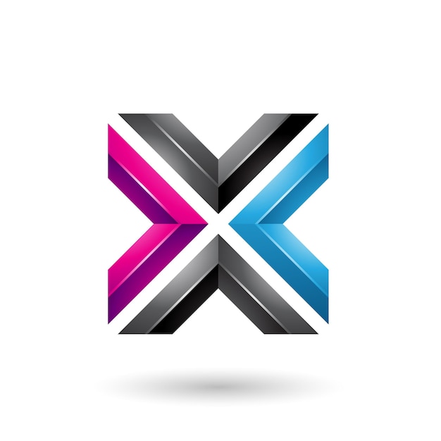 Blue Black and Magenta Square Shaped Letter X Vector Illustration