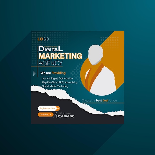 A blue and black poster for digital marketing agency.