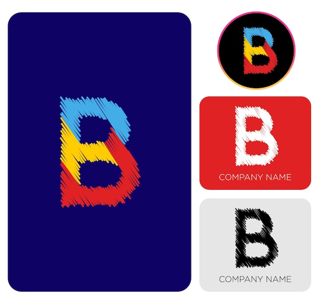 회사 및 기업을 위한 블루 블랙 레드 및 화이트 다채로운 알파벳 추상 문자 B 로고