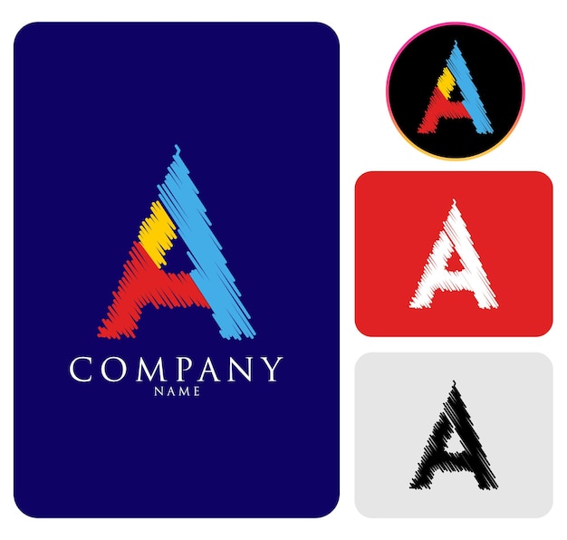 Blue Black Red and White Colorful alphabet Abstract letter A logo for the company and corporate