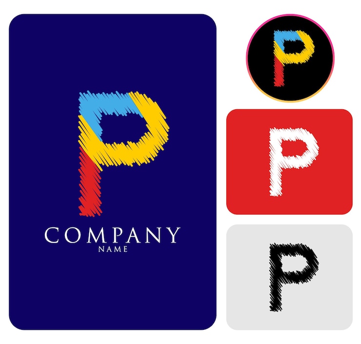 Vector blue black red and white colorful alphabet abstract letter p logo for the company and corporate