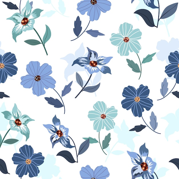 Blue blossom in the garden seamless pattern