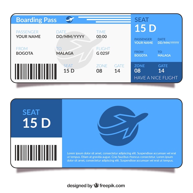 Blue boarding pass in flat design