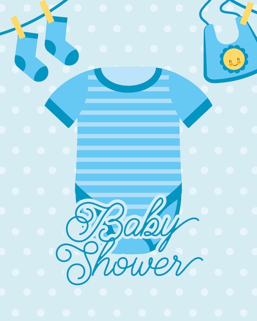 Vector blue bodysuit and socks bib baby shower card