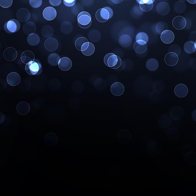 Vettore effetto bokeh blu su sfondo nero. particelle magiche scintillanti.