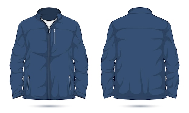 Blue bomber jacket mockup with zipper front and back view