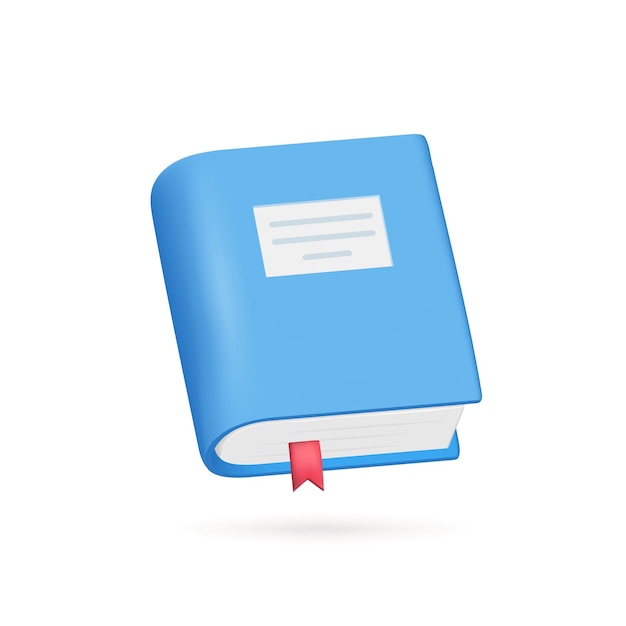 Blue Book Textbook with bookmark 3d vector icon Cartoon minimal style