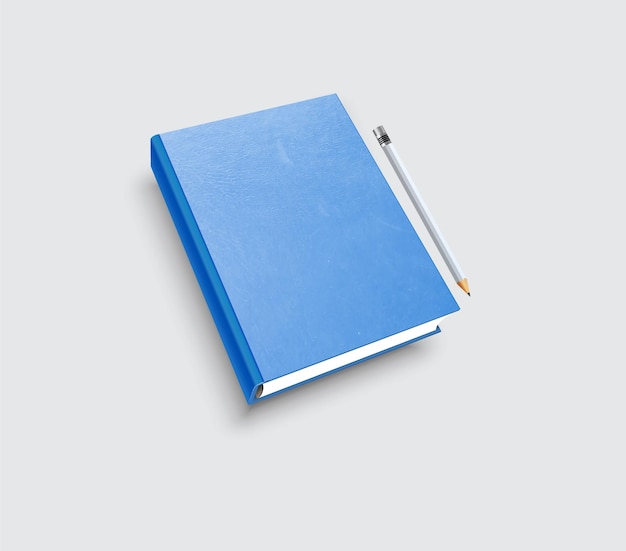 A blue book with a pencil on it