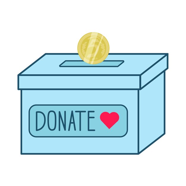 A blue box with a heart on it that says donate