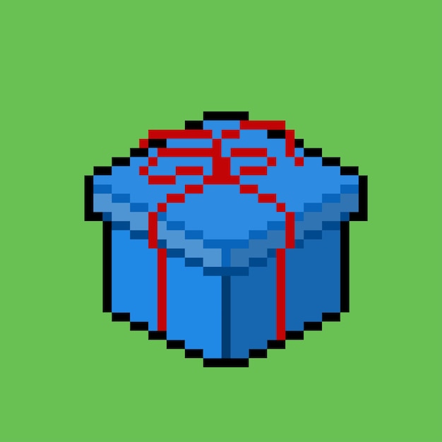 blue box with pixel art style