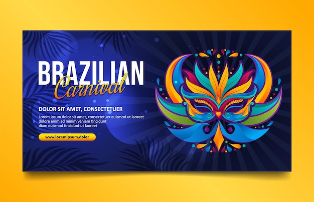 Vector blue brazilian carnival horizontal banner, social media cover template design