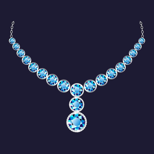 Blue bright necklace icon realistic illustration of blue bright necklace vector icon for web design