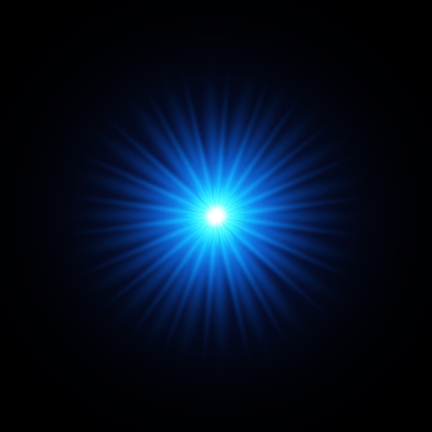 Vector blue bright star. transparent shining sun, bright flash. blue glowing light explodes on a black background