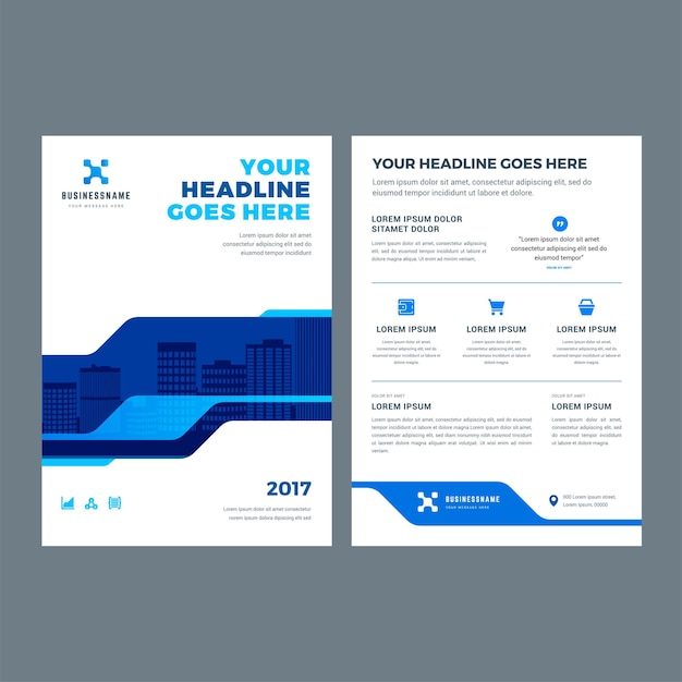 Синий брошюра годовой отчет дизайн флаера шаблон вектор абстрактный плоский фон с дизайном логотипа