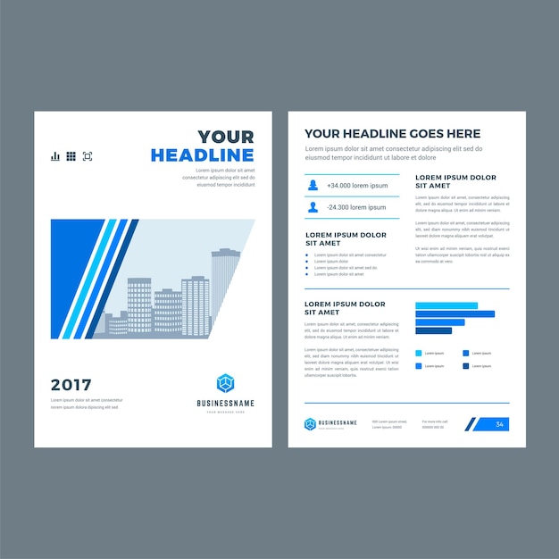 Blue brochure annual report flyer design template vector abstract flat background with logo design