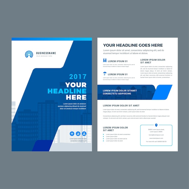 Blue brochure annual report flyer design template vector abstract flat background with logo design