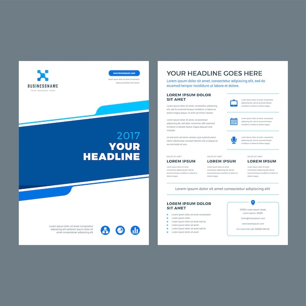 青いパンフレット年次報告書チラシデザインテンプレートベクトル抽象的なフラットな背景ロゴデザイン