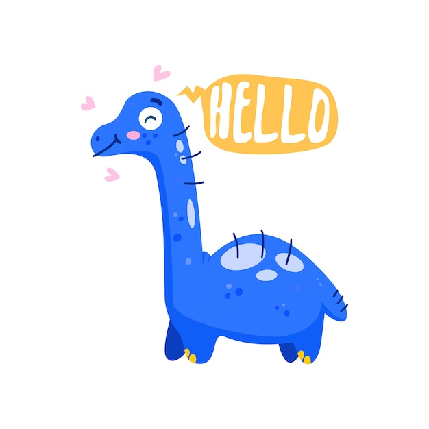 Vector blue brontosaurus says hello