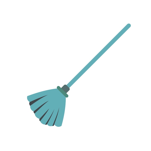 Blue broom flat icon isolated on white background