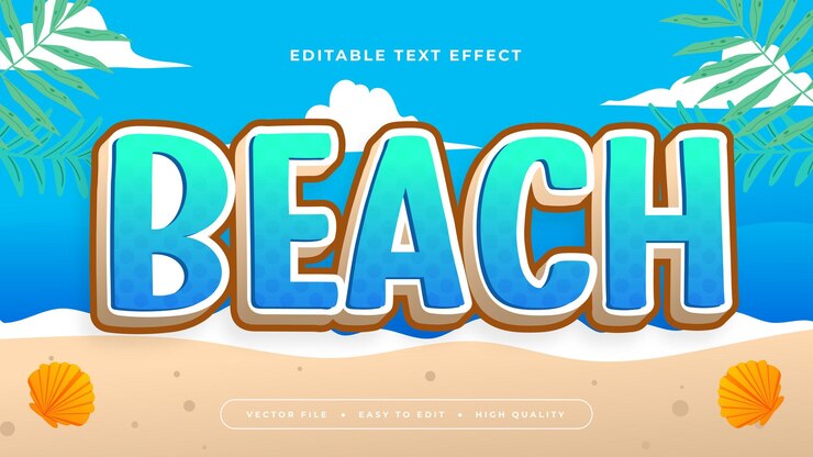 वेक्टर blue brown and white beach 3d editable text effect font style