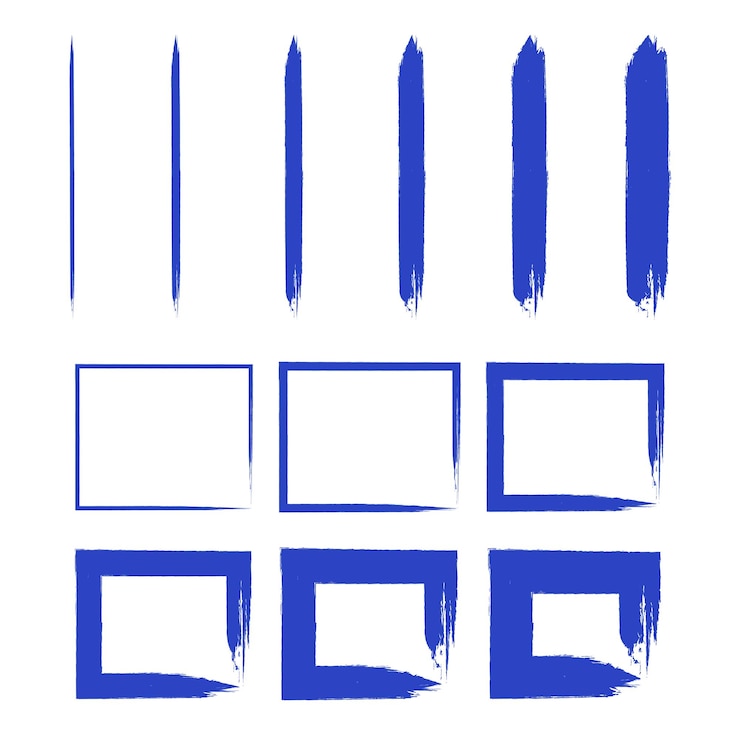 Vector blue brush stroke lines and boxes