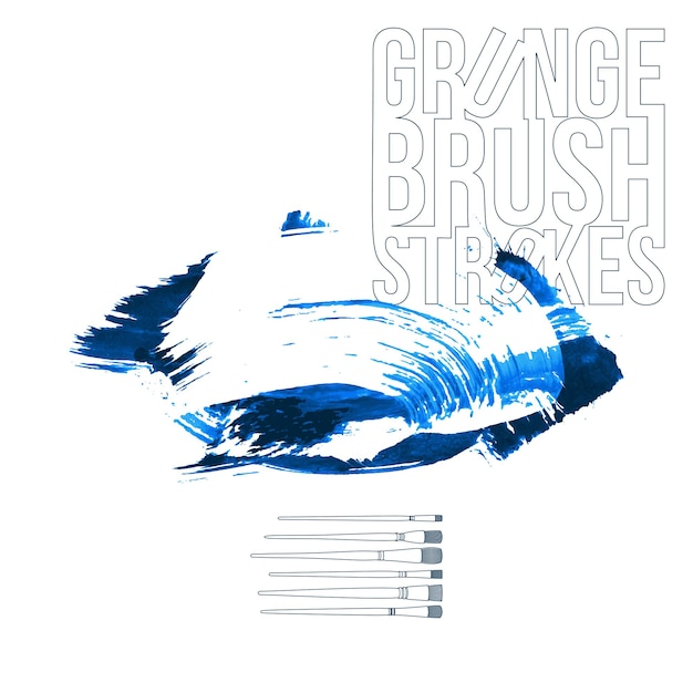 Blue brush stroke and texture grunge vector abstract hand painted element