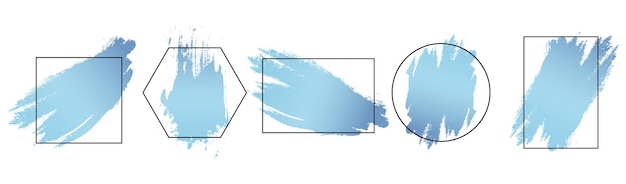 Синие мазки кистью с текстовой рамкой, набор геометрических художественных рамок. набор синих брызг для логотипа, баннеров