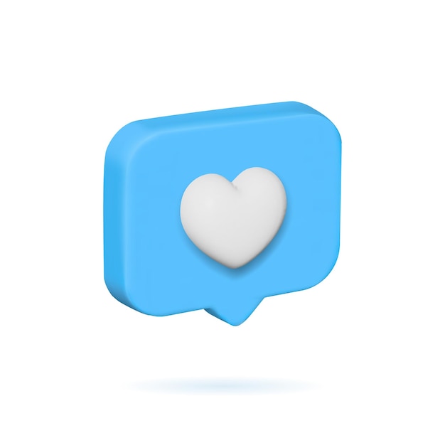 Blue bubble like thumb up button or feedback heart icon isolated on white background d rendering