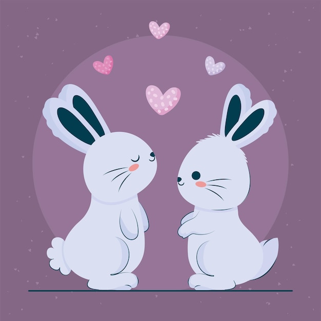 blue bunnies card with hearts