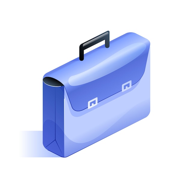 Vector blue business briefcase or office suitcase icon in isometric view