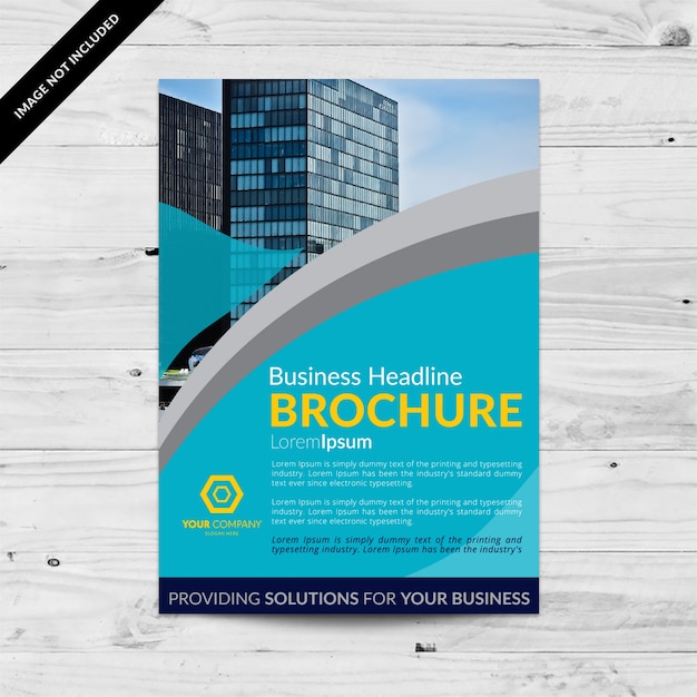 Blue business brochure with yello details