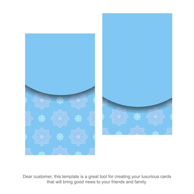 Blue business card template with vintage white pattern for your contacts.