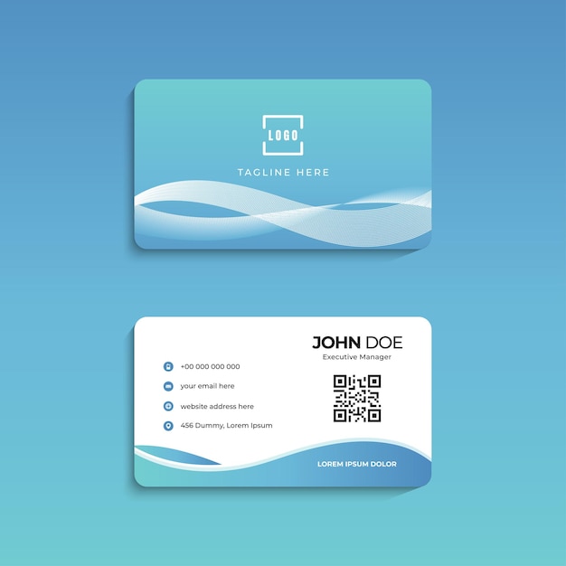 Blue business card with abstract wavy background