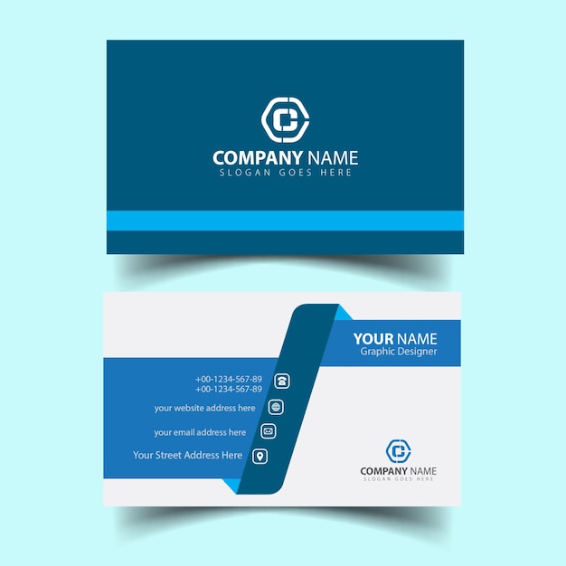 Blue business card with black background