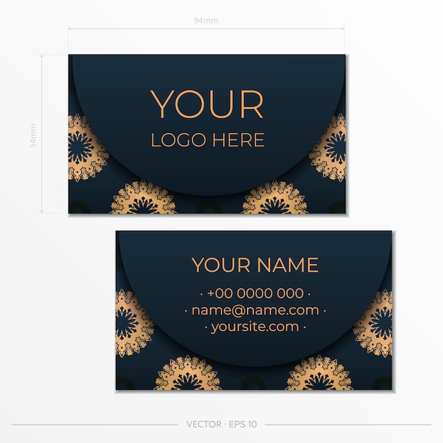 Blue business cards template with decorative ornaments business cards, oriental pattern, illustration.