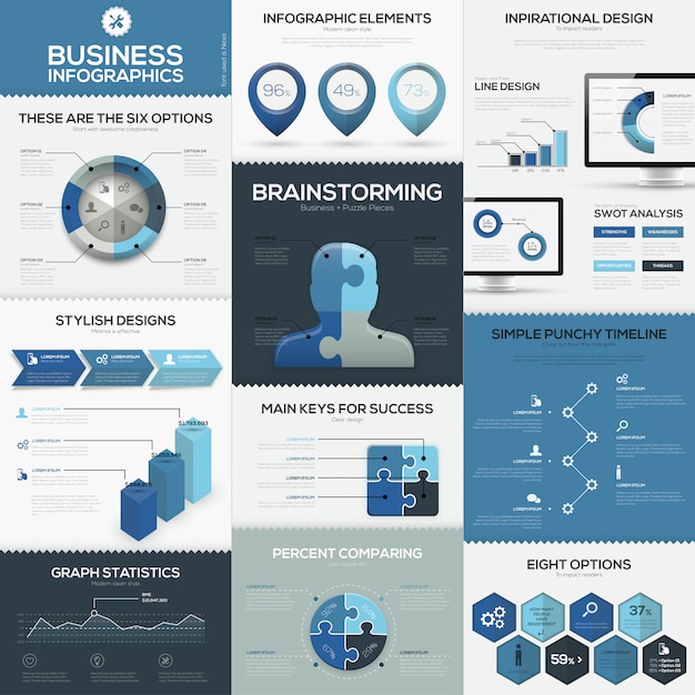 Blue business infographics vector elements and templates