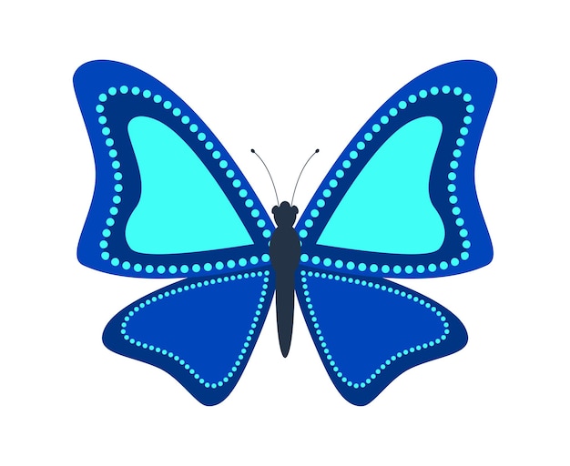 Blue butterfly isolated on white background. Vector illustration.