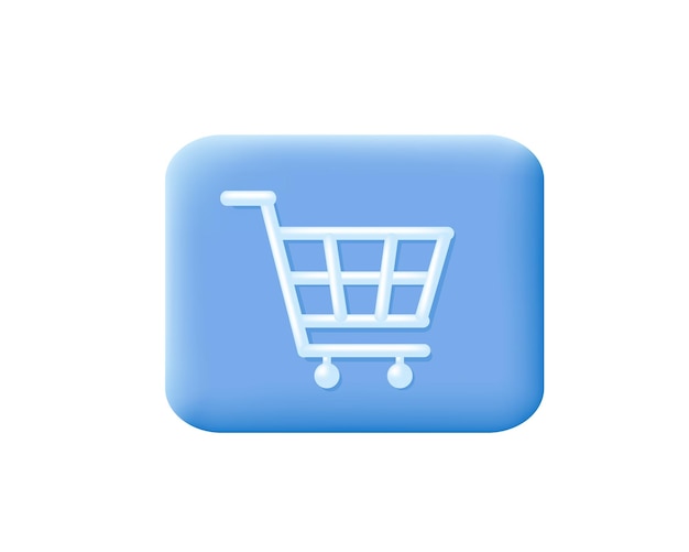 blue button with shopping cart 3d online sale shopping element for mobile app or web page design
