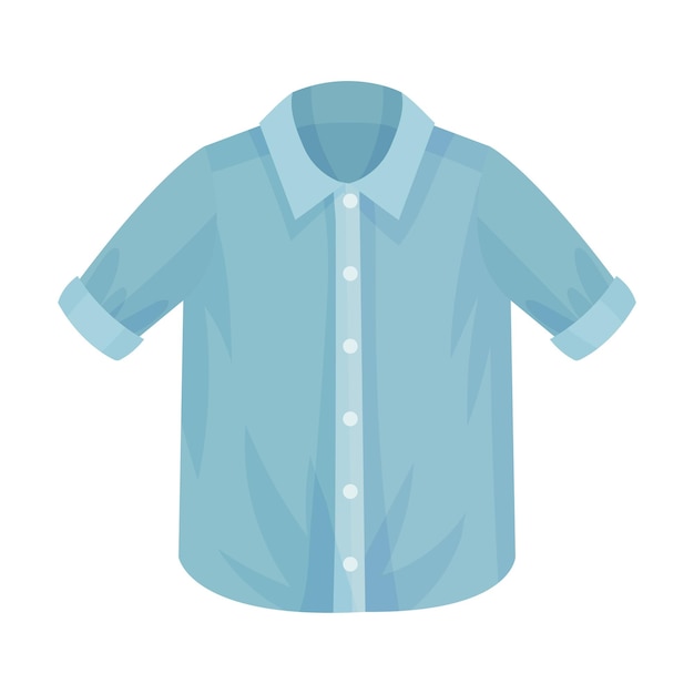 Blue buttoned shirt with short sleeves and collar as male clothing item vector illustration