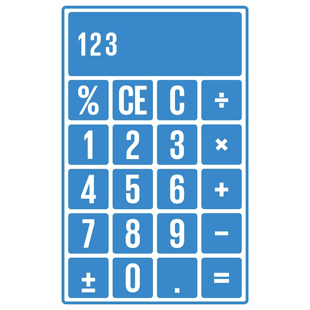 Blue calculator with large buttons and white numbers.