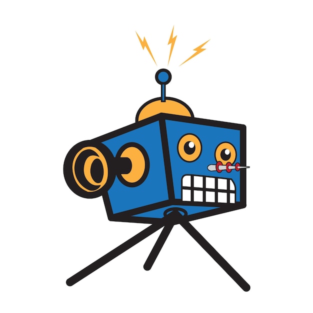 A blue camera robot with antenna