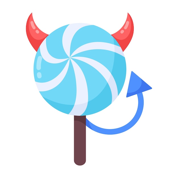 Blue candy with red horns and a devil horn on a stick