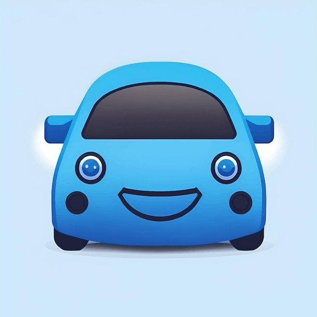 파란 차 이모티콘 재미있는 자동차 얼굴 캐릭터 미소 아이콘 벡터 일러스트