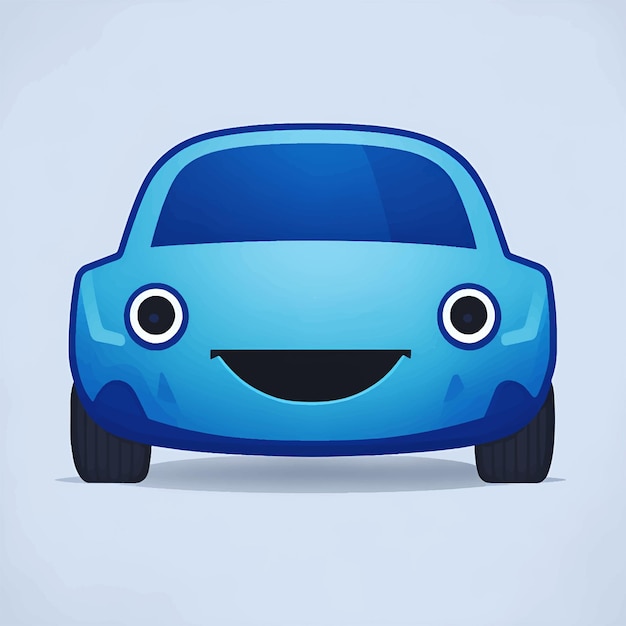 Vector blue car emoticon funny car face character smiles icons vector illustration